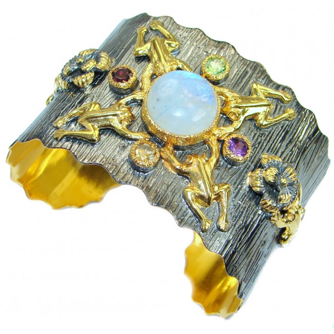 Real Treasure Moonstone 14K Gold Rhodium over Sterling Silver handcrafted Bracelet / Cuff