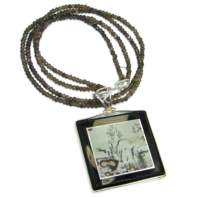 Genuine Picasso Jasper Smoky Topaz Beads .925 Sterling Silver handmade necklace