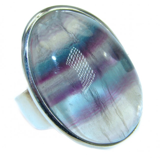 Huge Natural Beauty Fluorite .925 Sterling Silver handcrafted ring s. 6 3/4