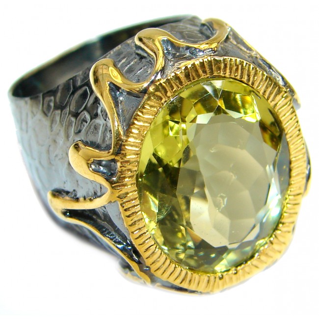 Vintage Style 55 CT Citrine .925 Sterling Silver handmade Cocktail Ring s. 7 1/4