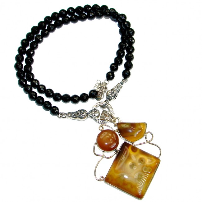 Fine Art Aura Of Beauty Natural Botswana Agate .925 Sterling Silver handmade necklace