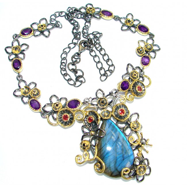 Cascade of Lights Labradorite 14KGold over .925 Sterling Silver entirely handcrafted necklace