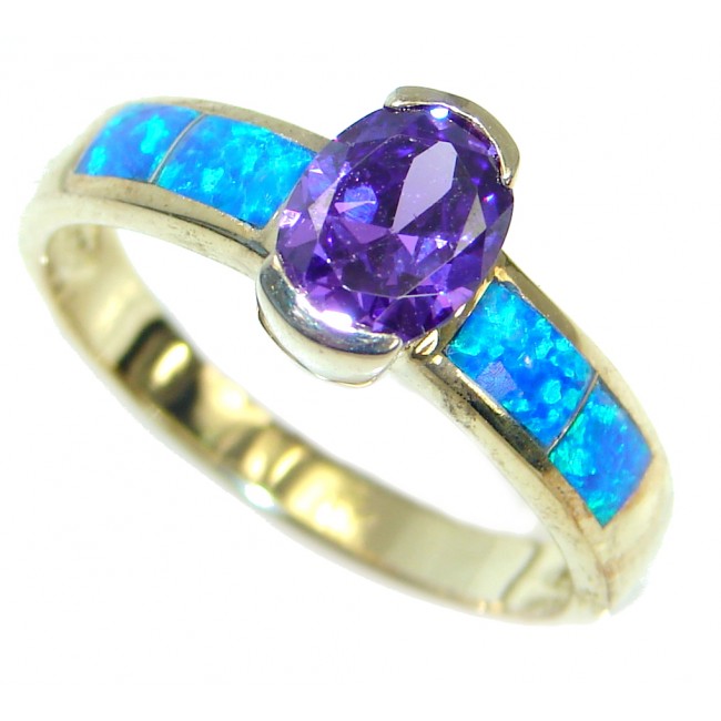 Ultra Fancy Cubic Zirconia Gold plated over .925 Sterling Silver Cocktail ring s. 8 3/4
