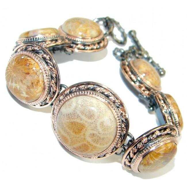 Precious Fossilized Coral Gold over .925 Sterling Silver handcrafted Bracelet