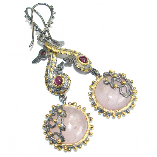 Enchanted Garden genuine Rose Quartz 14K Gold over .925 Sterling Silver handmade earrings