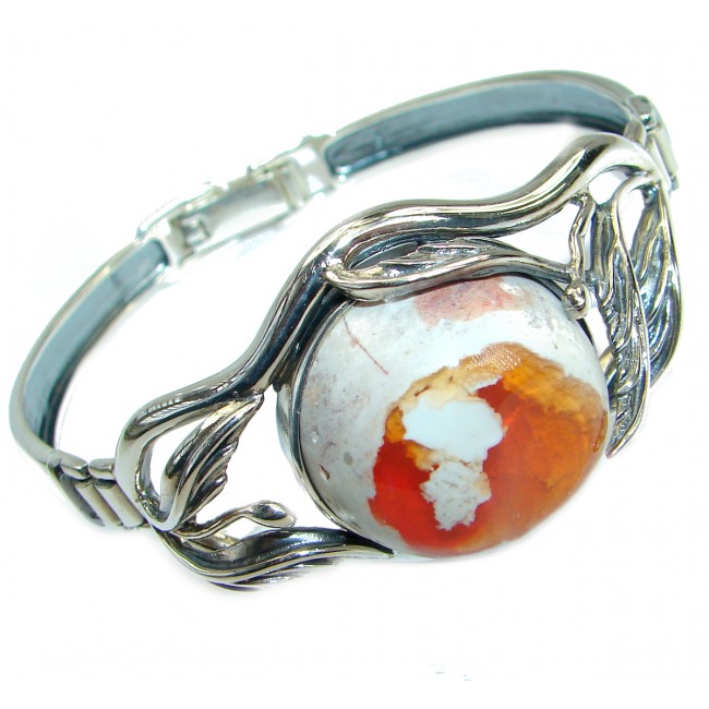 One of the kind Orange Mexican Fire Opal Oxidized .925 Sterling Silver handcrafted Bracelet