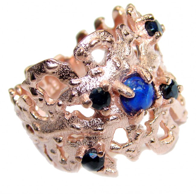 Unique Design genuine Lapis Lazuli Gold over .925 Sterling Silver handmade Cocktail Ring s. 6
