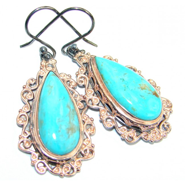Genuine Beauty Turquoise Gold over .925 Sterling Silver handmade earrings