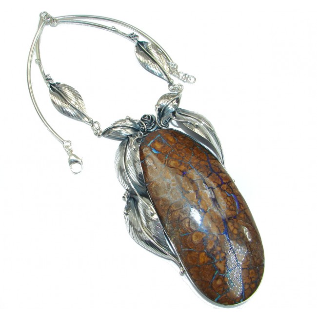 OVERSIZED! Spectacular Rustic Style Australian Boulder Opal .925 Sterling Silver brilliantly handcrafted necklace