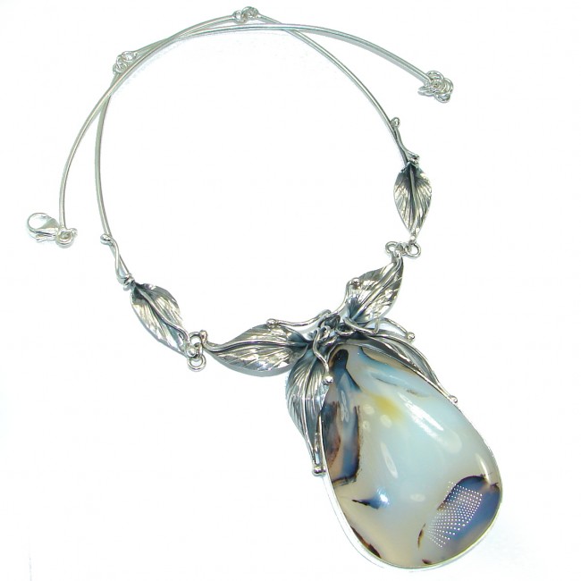 Boho Style Aura Of Beauty Natural Botswana Agate .925 Sterling Silver handmade necklace