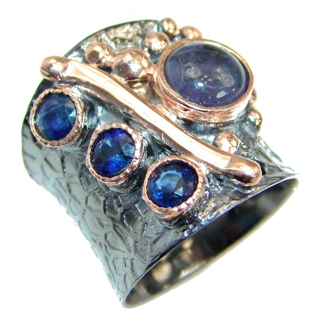 Authentic 12 ct Blue Sapphire Kyanite Gold Rhodium over .925 Sterling Silver handmade Ring s. 6