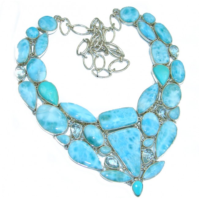 Chunky Larimar Sleeping Beauty Turquoise .925 Sterling Silver handcrafted necklace