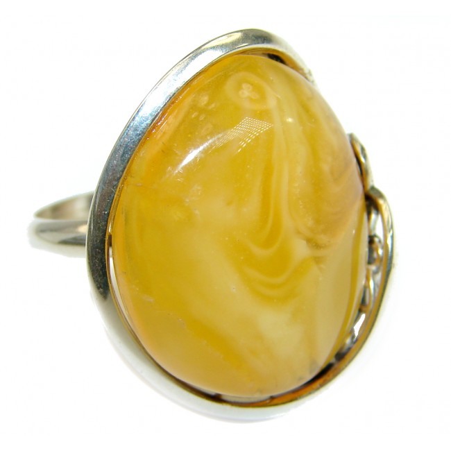 Huge Genuine Butterscotch Baltic Polish Amber .925 Sterling Silver handmade Ring size 7 3/4