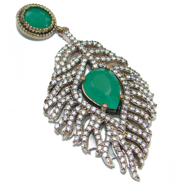 Unique design created Emerald .925 Sterling Silver handcrafted Pendant