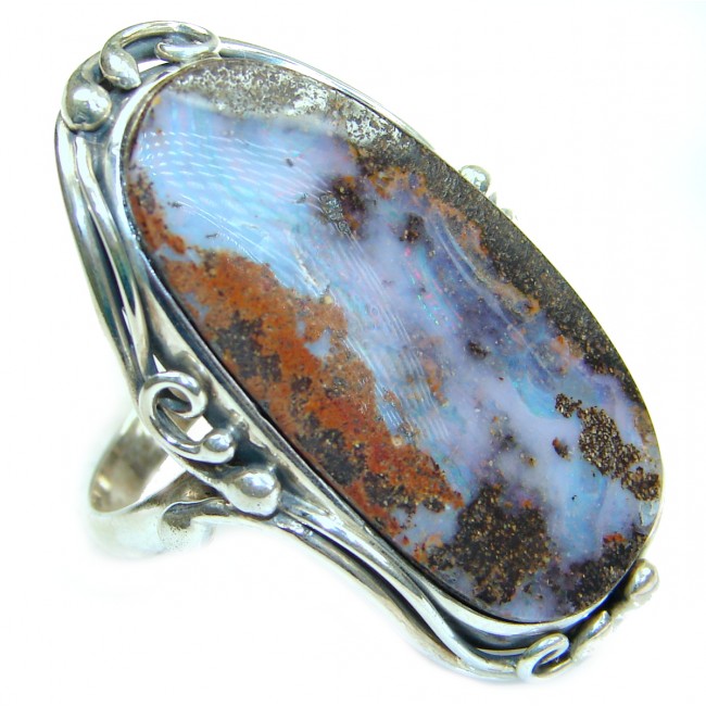 Huge Australian Boulder Opal .925 Sterling Silver handcrafted ring size 8