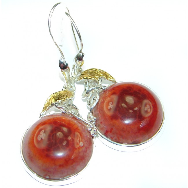 Unique genuine Mexican Fire Opal 18K Gold over .925 Sterling Silver handmade earrings