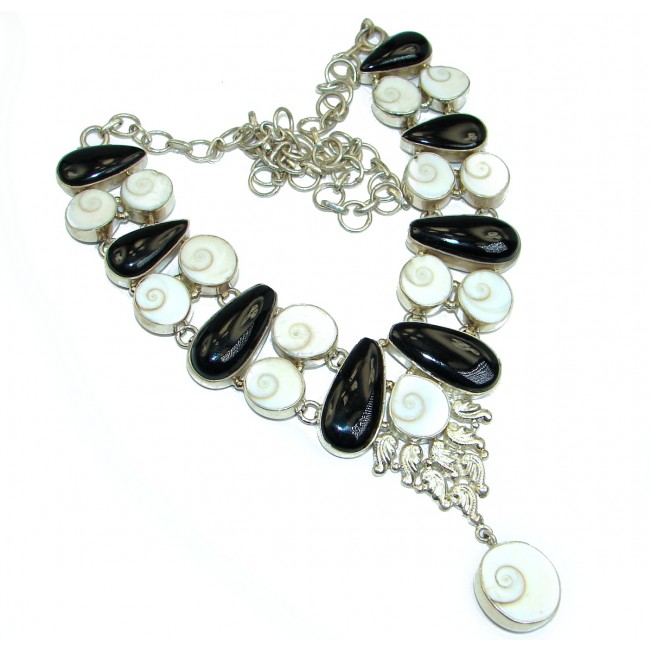 Spectacular Genuine Onyx Shiva Shell .925 Sterling Silver handmade Necklace