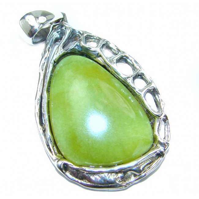Large African Green Opal .925 Sterling Silver Pendant