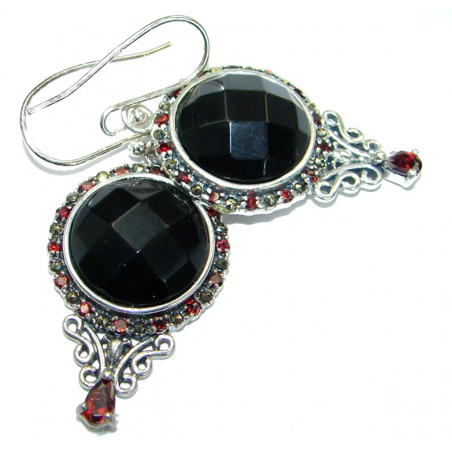 Just Perfect Black Onyx & Garnet .925 Sterling Silver HANDCRAFTED earrings