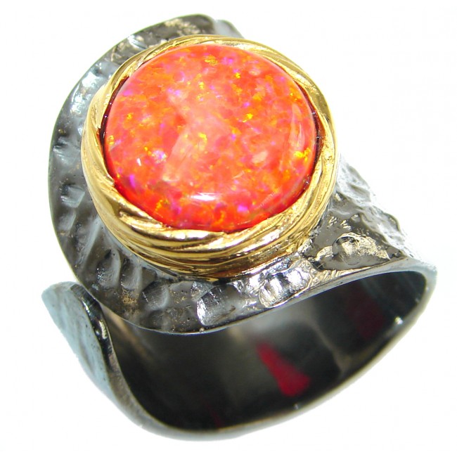 Japanese Red Opal .925 Sterling Silver handcrafted poison ring size 7 adjustable