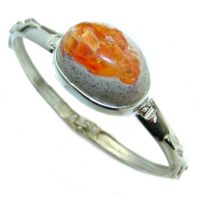 One of the kind Orange Mexican Fire Opal .925 Sterling Silver Bracelet / Cuff