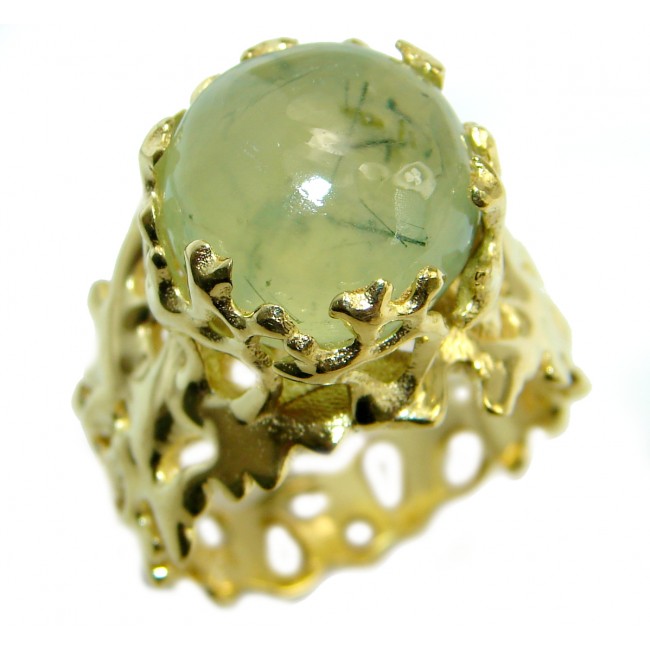 Great Prehnite 14k Gold over .925 Sterling Silver handmade Cocktail Ring s. 7