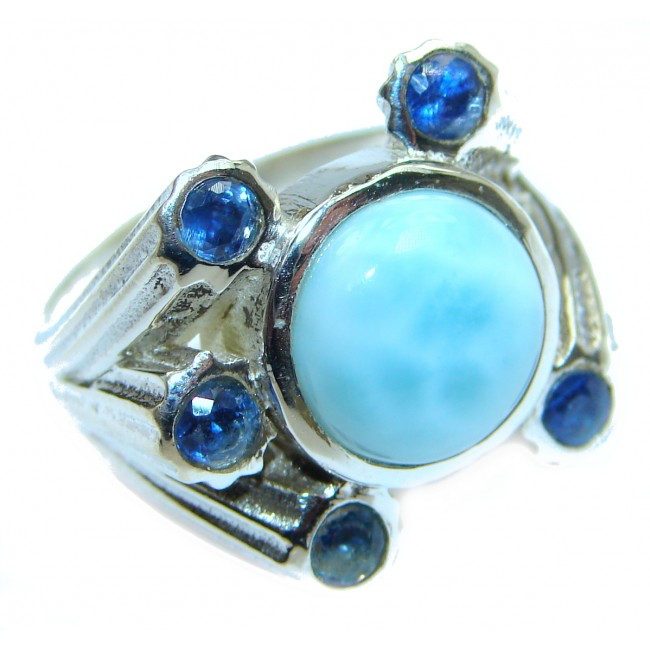 Natural Larimar Sapphire .925 Sterling Silver handcrafted Ring s. 7 1/4