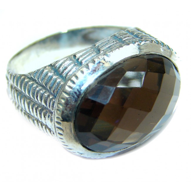 Dramatic Design Smoky Topaz .925 Sterling Silver handmade Cocktail Ring s. 8 3/4