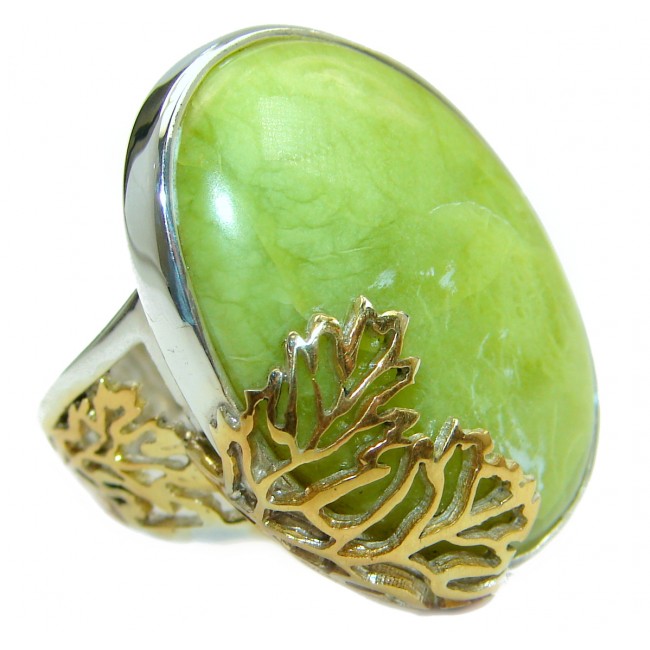 Huge Australian Green Opal .925 Sterling Silver handcrafted ring size 7 adjustable