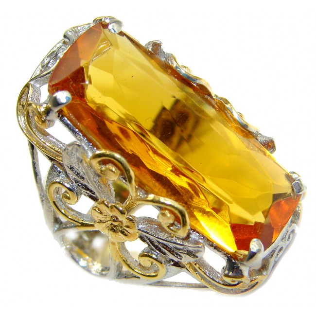 Exotic Golden Topaz two tones .925 Sterling Silver handcrafted Ring s. 6 1/2