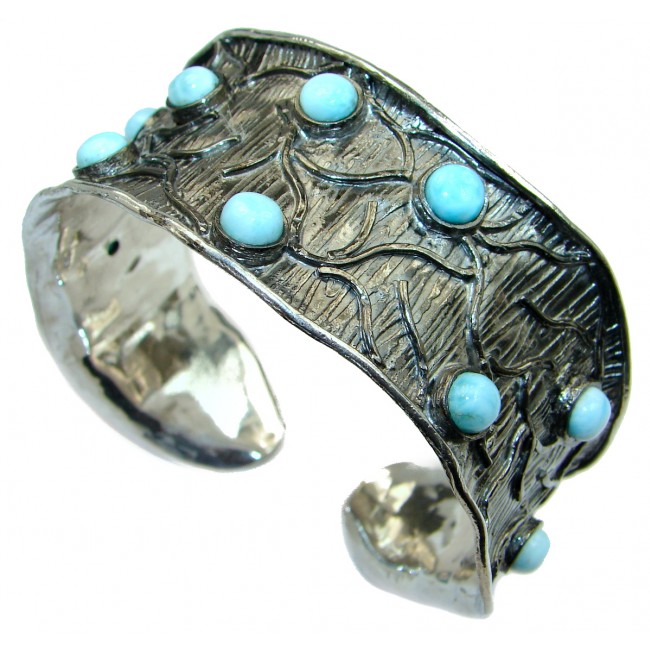Genuine Blue Larimar Black Rhodium over .925 Sterling Silver handmade Bracelet Cuff