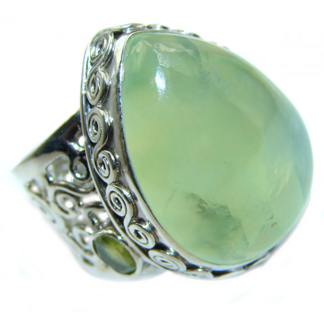 Supernova AAA+ Green Moss Prehnite Sterling Silver ring; size 7