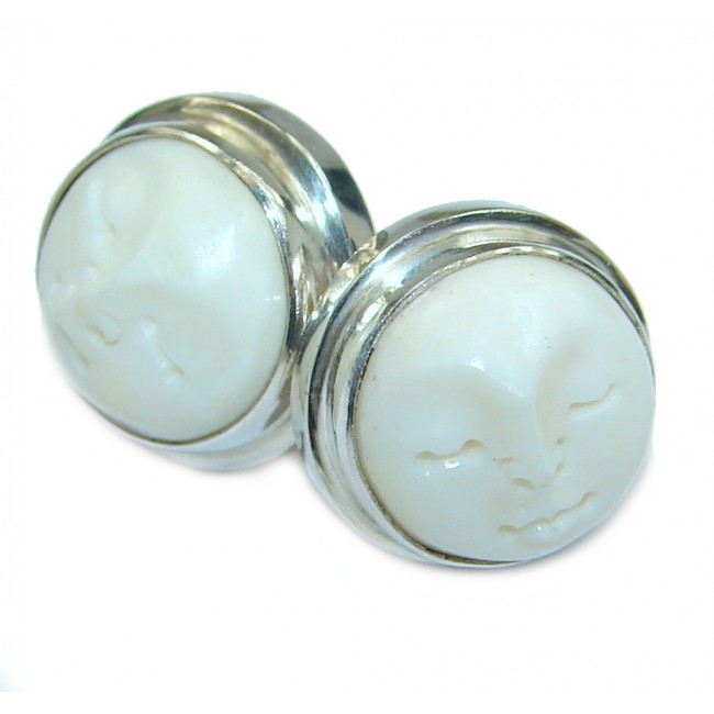 Moonface carved Bone Sterling Silver earrings