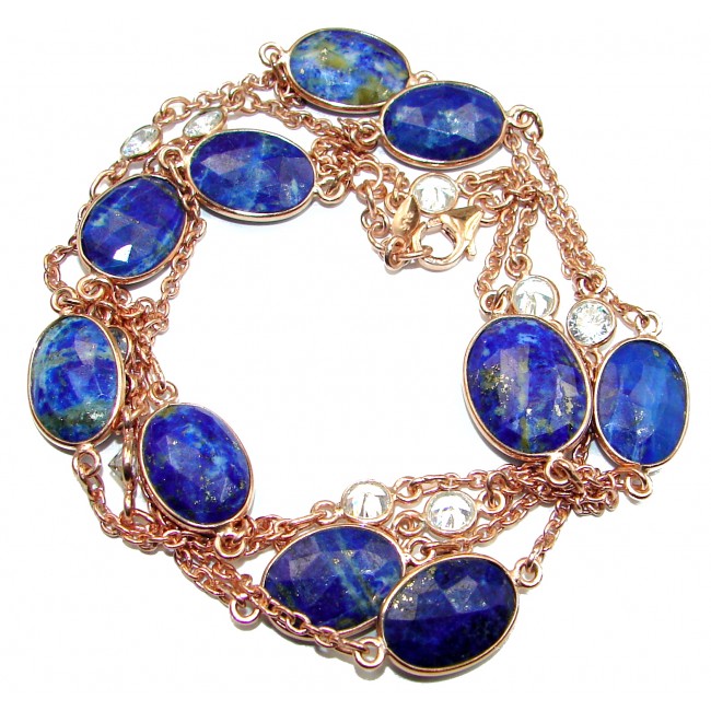 36 inches genuine Lapis Lazuli 14K Gold over .925 Sterling Silver Station Necklace