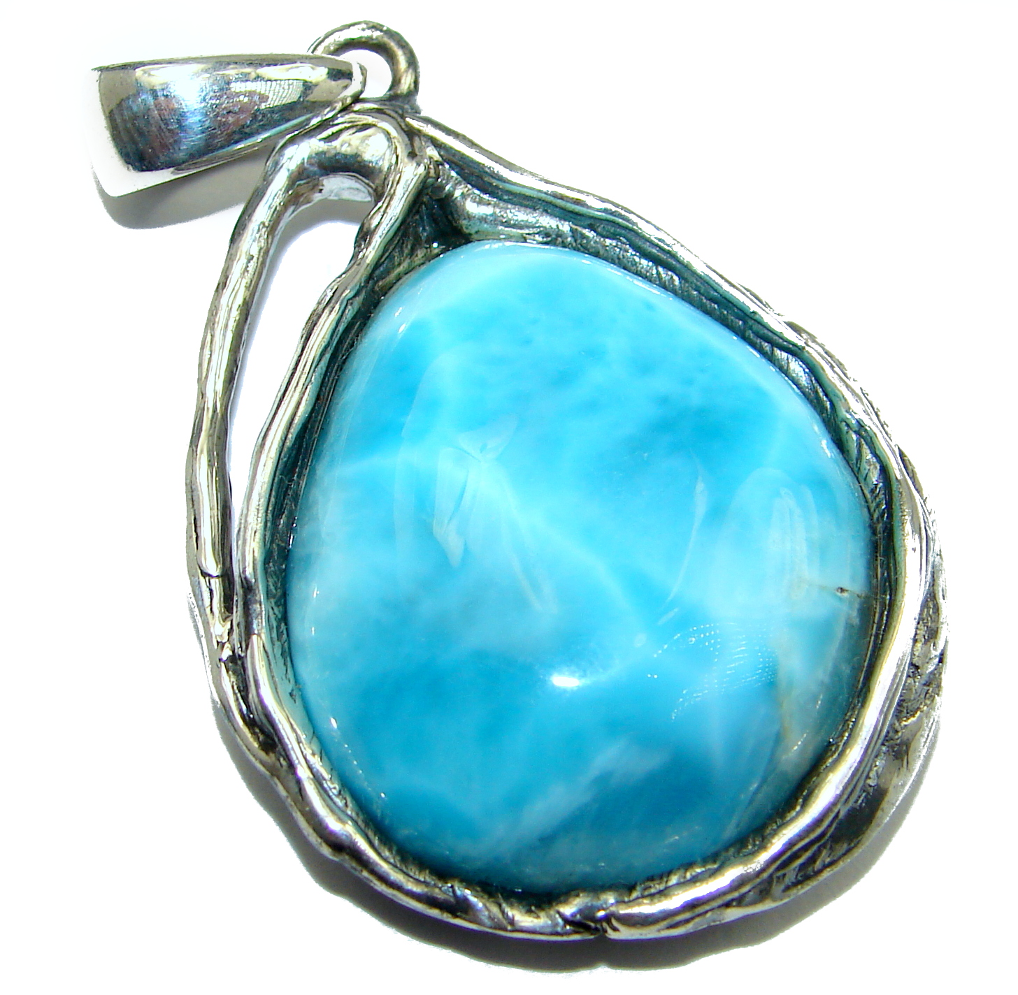 Huge Royal Caribbean Blue Larimar .925 Sterling Silver handmade pendant ...