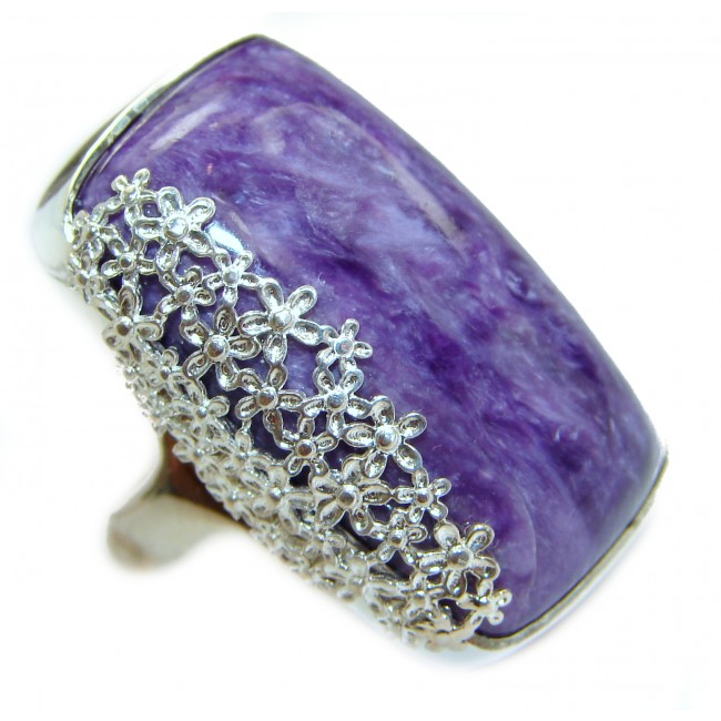 Natural Siberian Charoite .925 Sterling Silver handcrafted ring size 8 1/4