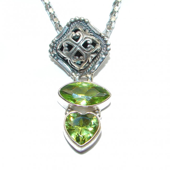 Luxury Old Fashion Genuine Peridot .925 Sterling Silver handmade Necklace