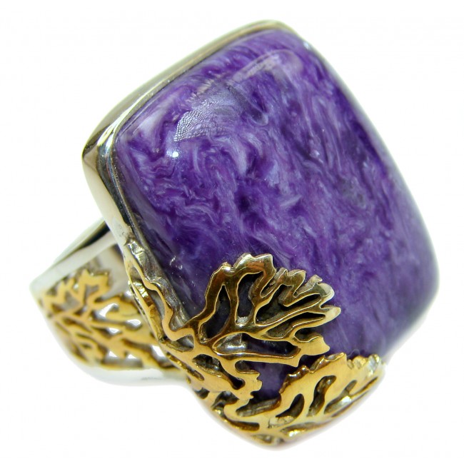 Natural Siberian Charoite 14K Gold over .925 Sterling Silver handcrafted ring size 8 adjustable