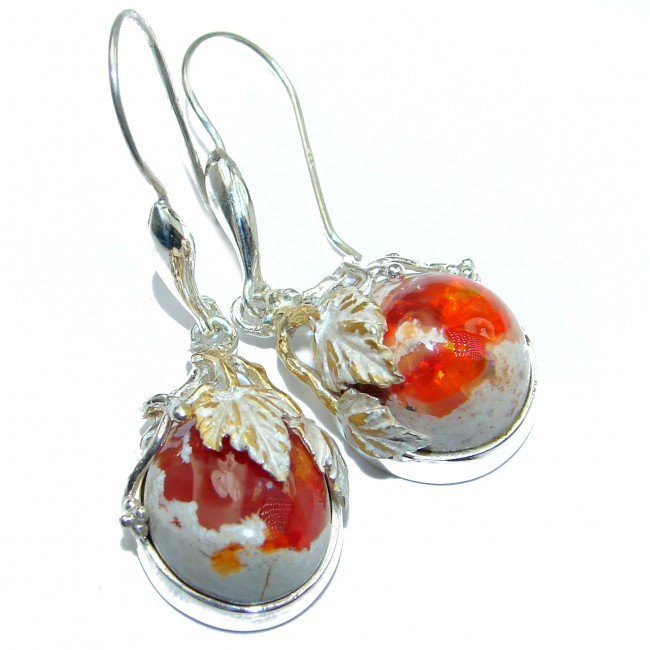 Rustic Design authentic Mexican Fire Opal .925 Sterling Silver handcrafted earrings