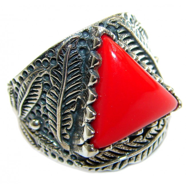 Natural Fossilized Coral .925 Sterling Silver handmade ring s. 6 1/2