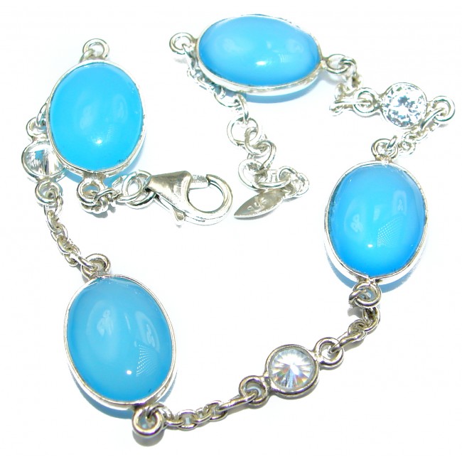 Genuine Chalcedony Agate .925 Sterling Silver handcrafted Bracelet