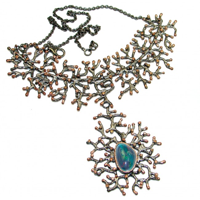 Spectacular Rustic Style Australian Doublet Opal .925 Sterling Silver brilliantly handcrafted necklace