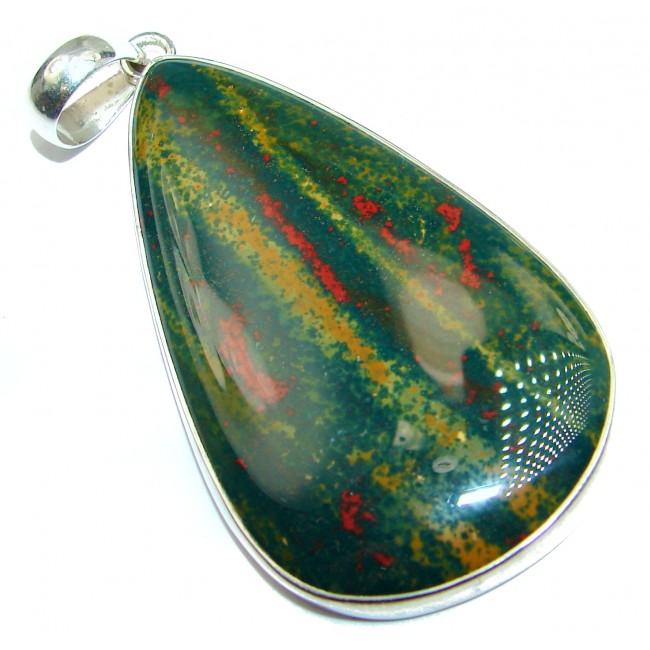 Huge Perfect quality Bloodstone .925 Sterling Silver handmade pendant