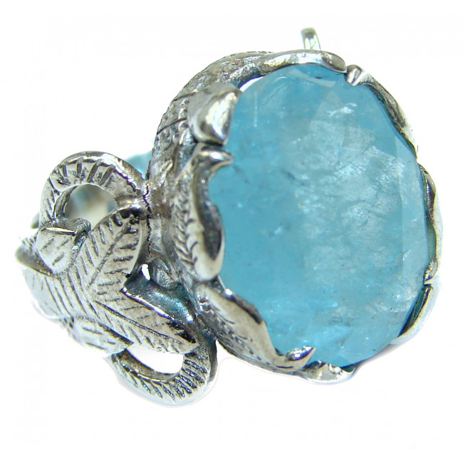 Antique Design Blue Aquamarine .925 Sterling Silver handmade ring s. 6
