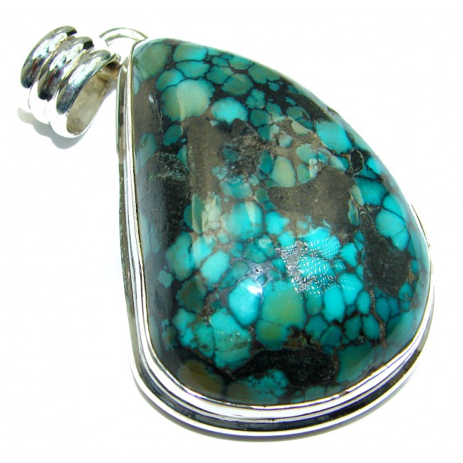 Huge Exquisite Black Spider's web Turquoise .925 Sterling Silver handmade Pendant