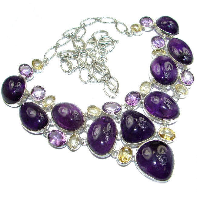 You and Me HUGE Natural Amethyst Citrine .925 Sterling Silver handcrafted necklace