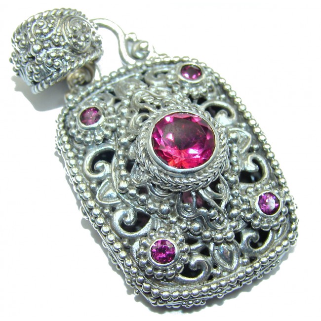 Authentic Raspberry Rouge Mystic Topaz .925 Coral Sterling Silver handmade pendant