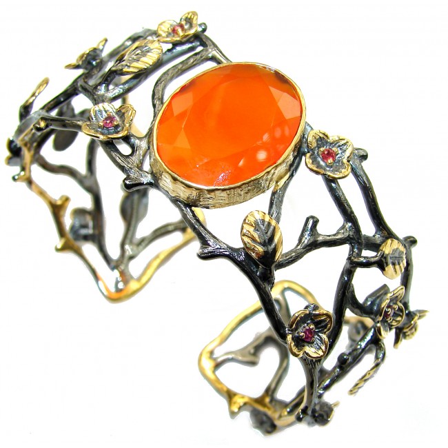 Real Treasure Carnelian Rose Gold over .925 Sterling Silver Bracelet / Cuff