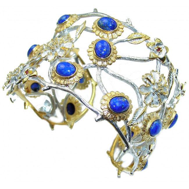 Blue Garden Lapis Lazuli 14K Gold over Sterling Silver handcrafted Bracelet / Cuff