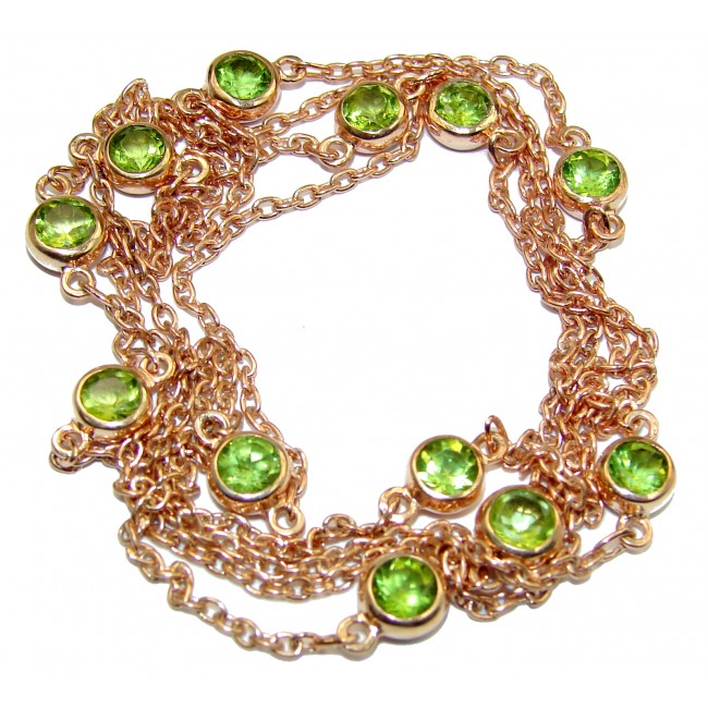 36 inches genuine Peridot Gold over .925 Sterling Silver handmade Necklace